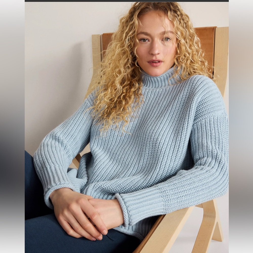 Haven Well Within Shaker Knit Funnel Neck Chunky Sweater-Pale Blue